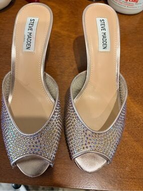 Steve Madden Rose Gold Crystal-Embellished Open-Toe Mules